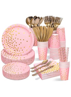 Buy 200Pcs Birthday Party Supplies Golden Dots Party Dinnerware Disposable Party Plates Napkins and Cups Sets Serves 25 Guests for Wedding Birthday Party in Saudi Arabia