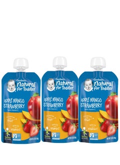 Buy Gerber Organic Natural Baby Food For Infants 12m+ Apple Mango Strawberry With Vitamin C 3.5 oz 99 g Pack of 3 in UAE