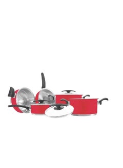 Buy 8 Piece Stainless Steel Cookware Set With Tri Ply Base Silicone Coated Polyester Decoration For Outside Pots Cooking Kitchen Set. in UAE