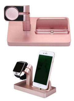 اشتري 2 in 1 Wireless Charging Dock Holder Charging Base Wireless Charging Stand for iPhone iWatch Rose Gold في الامارات
