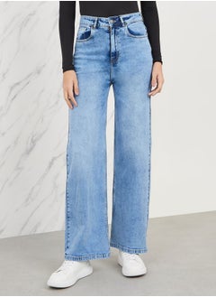 Buy Washed High Rise Wide Leg Jeans in Saudi Arabia