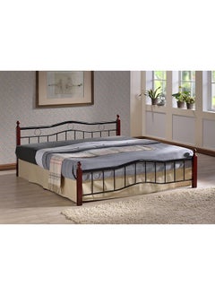 Buy Maf Wood And Steel Bed Maf-6888- Queen Size 190X150 With Wooden Legs Cherry Brown in UAE