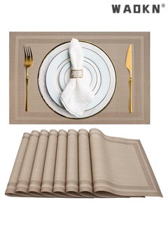 Buy Set of 8 Placemats, Non-Slip Crossweave Woven Vinyl Insulation Place Mat Washable Table Mats For Restaurants Party Decoration 45 x 30 cm(Khaki) in Saudi Arabia