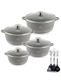 Buy Cookware Set 15 pieces - Pots set Induction Bottom, Granite Non Stick Coating 100% PFOA FREE, Die Cast Cooking Set include Casseroles And Kitchen Utensils|20/24/28/32CM| in UAE