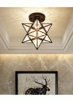 Buy Brass Moravian Star Light Flush Mount Celing Lights Seeded Glass Shade Boho Moroccan Ceiling Lamp for Kitchen Foyer in UAE