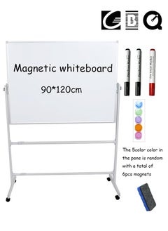 اشتري Magnetic Double-sided Whiteboard 90*120cm Aluminum With Stand For Easy Installation With 3pcs Whiteboard Markers, 6pcs Magnets, 1pcs Whiteboard Eraser في السعودية