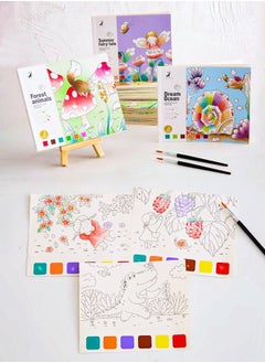 Buy 3 watercolor coloring books with different themes, with their own paints, children's picture books, adult decompression in Saudi Arabia