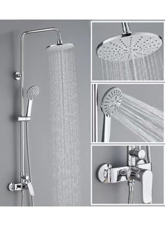 Buy 1-Set Stainless Steel Shower Holder Set 3 Settings Adjustment Rainfall Shower Head Handheld Shower Combo Height Adjustable Silver in UAE