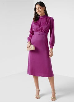 اشتري High Neck Pleated Detail Dress في الامارات