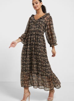 Buy Puff Sleeve Tiered Knitted Dress in UAE