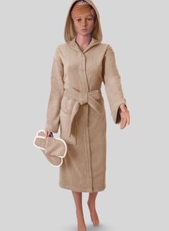 Buy Egyptian cotton bathrobe for unisex with bow and slipper and waist belt in multiple sizes and colors in Saudi Arabia