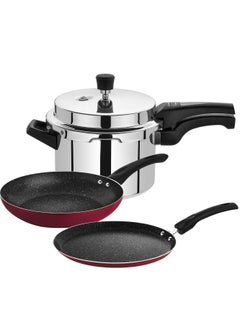 Buy Rk 5 Liter Aluminium Outer Lid Pressure Cooker With Fry Pan & Crepe Pan Set in UAE