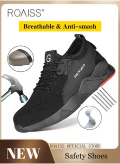 Buy Fashion Labor Protection Shoes for Men Fly Woven Steel Toe Safety Shoes Anti Slip Wearresistant Thick Sole Sneakers Moisture Absorbent Breathable Non Stuffy Sports Shoes in Saudi Arabia