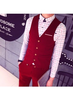 Buy 1 x 5 pcs Slim Fit Vest Korean Style Mens Waistcoat Red 4 Buckle in Saudi Arabia