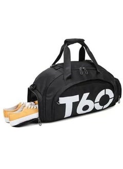 Buy Sports Gym Bag, Travel Duffel bag with Wet Pocket & Shoes Compartment Ultra Lightweight Black White in Saudi Arabia