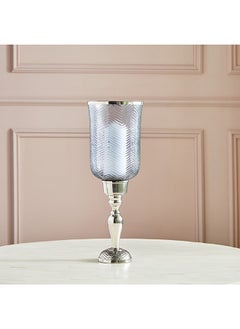 Buy Suave Textured Hurricane Glass with Nickel Metal Base 17 x 45 x 17 cm in UAE