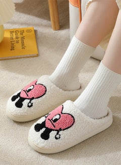 Buy Lovely Cartoon Embroidery Warm Indoor Bedroom Slides Autumn and Winter Women Flat Household Slippers with Love Pattern White+Pink in UAE