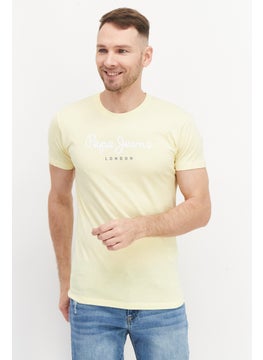 اشتري Men Round Neck Short Sleeve Brand Logo T-Shirts, Yellow Combo في الامارات