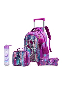 اشتري Eazy Kids - 18" Set of 4 Trolley School Bag with Glitter 550ml Water Bottle Lunch Bag & Pencil Case - Mermaid Purple في الامارات