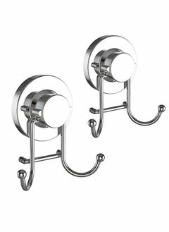 اشتري 2 Double Hook Wall Hooks Stainless Steel Suction Cup Hooks Bath Towel Heavy Duty Hook Suction Cup Rust Proof Wall Hooks Kitchen and Bathroom Vacuum Suction Hook Suction Hanger في السعودية