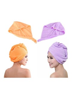 Buy hanso Hair Drying Cap Microfiber - Quick Drying, Gentle Care, and Fun Design hair turbans for wet hair, curly hair, hair drying towel (Orange & Purple) (2 Set) in Egypt