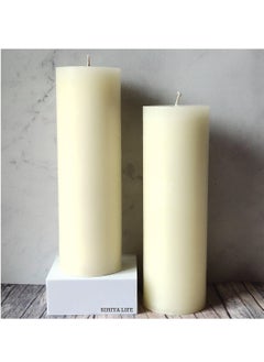 Buy Set of 2 Ivory Pillar Candles| 3 x 12 inch | Unscented & Dripless Candles for Decor, Events, Restaurants | Natural Wax with Cotton Wicks | 135 hrs/candle Burn Time in UAE