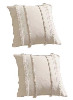 Buy 2-Piece Bohemia Tassel Braid Pillow Cover/Throw Pillowcase/Sofa Pillow Cover Canvas Material Beige 45 x 45 Centimeter in UAE