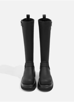 Buy Women's Platform Boots Mid Calf Chunky Block Heel Martin Boots Black in Saudi Arabia