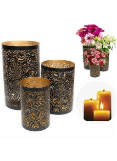 اشتري Arabic Candle Holders - Set of 3 Metal Candle Holders for Ramadan Lanterns, Indoor & Outdoor Use Golden في الامارات