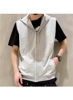 Buy Mens Sleeveless Hooded Fitness Vest Lightweight Light gray hooded in Saudi Arabia