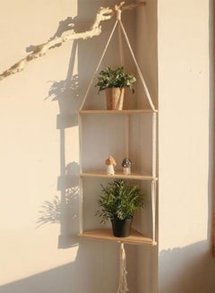 Buy 3 Tier Modern Boho Style Wooden Floating Wall Decor Hanging Triangle Shelves in Saudi Arabia