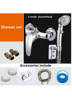Buy 1-Set Bathroom Shower System Copper Shower Faucet Pressurized Shower Head Set Silver in UAE