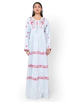 اشتري FLORAL PRINTED NECK EMBROIDERED VISCOSE LONG ARABIC KAFTAN JALABIYA DRESS في الامارات