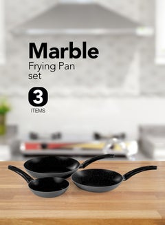 Buy 3-Piece Non-Stick Frying Pan Set Black and gray granite Big Frying Pan (26), Medium Frying Pan (22), Small Frying Pan (18)cm in Saudi Arabia