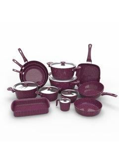 Buy Top Chef Granite Set Of 19 (Pot 18-20-24-28-30 - Frying Pan 20-24-30 - Oblong Tray 30 - Oven Tray 26 - Grill 28 - Milkpot 16 - Wook 28) Burgandy in Egypt