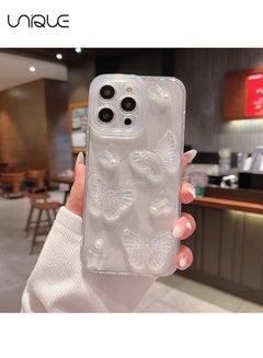 Buy Compatible with iPhone 14 Pro Max Cases,3D Butterfly Phone Case,Shiny Pearl Phone Case,Stylish and Simple Phone Case, TPU Drop Protection - Transparent in UAE