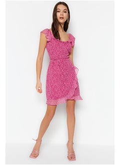 Buy Fuchsia Ruffle Double Breasted Form Mini Lined Woven Dress TWOSS23EL01781 in Egypt