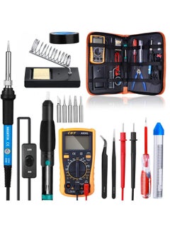 Buy Soldering Iron Kit, 60W 220V Welding Tool with ON/Off Switch Adjustable Temperature knob(200-450℃), Digital Multimeter, Soldering Iron Tips, Desoldering Pump for Electronics Repairing, Utility Knife in UAE