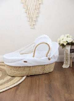 Buy Baby cradle Moses basket white color for children with mosquito net in UAE