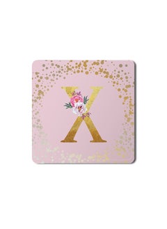 اشتري Designer Leather Coasters Mat for Beverage Drinks- Custom Monogram Initial Letter Floral Pattern Alphabet - X (Pink) في الامارات