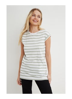 Buy Petite Sage Stripe Longline T-shirt in UAE