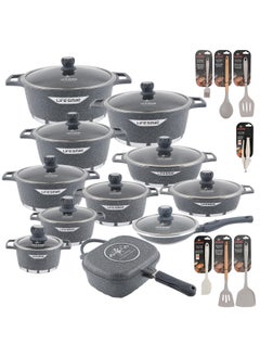 Buy 29-Piece Granite Cookware Set Kitchen Pots and Pans Set Includes Stock Pots, Frying Pans, Double Grill Pan and Tools - Non Stick Cookware Sets Healthy 100% PFOA & PFAS Free in UAE