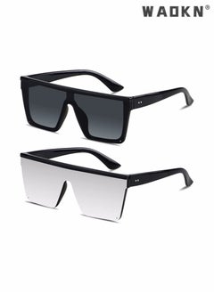 Buy Sunglasses, Square Oversized Sunglasses for Women Men, 2Pcs UV Protection Anti Eyestrain Big Flat Top Fashion Shield Rimless Shades, for Driving Traveling, All-match Sunglasses(two different colors） in UAE