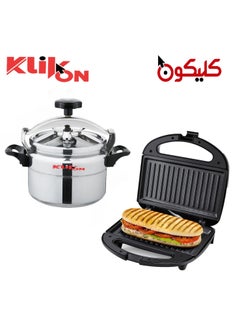 Buy 2 IN 1 Combo of Arabic 3L Aluminum Pressure Cooker with 2-Slice Sandwich Panini Grill Press Maker KPC-603 + KGT-810 in Saudi Arabia