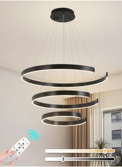 اشتري Modern LED Chandelier for Bedroom and Living Room - Remote control Black Round Ceiling Light Chandelier with Adjustable Height and Three-Color Dimming.60W في الامارات