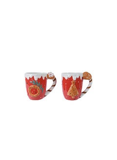 Buy Kaemingk Christmas Decoris Mug Dolomite Shiny Tree Patten With Pretzel Ear Assorted 1 Piece in UAE