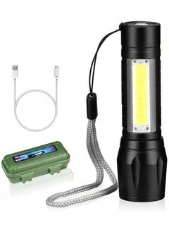 Buy High Quality LED Flashlight with COB Light Mini Waterproof Portable Rechargeable Lighting Modes Flashlight with Hanging Rope (Multicolor), Metal 500 Lumens in Saudi Arabia