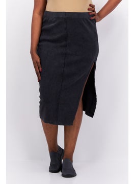 Buy Women Textured Midi Skirts, Dark Grey in UAE