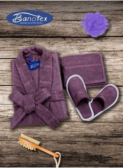 Buy Bath robe set made of 100% fabric, consisting of 4 pieces, 1 women's robe, 1 slipper, and a towel 50 * 100 in Saudi Arabia