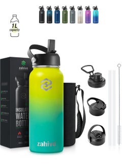 Insulated Stainless Steel Water Bottle with Straw with 3 Lids and Bag 1000  ml, Double Wall Thermos for Hot and Cold Drinks for Gym and Work, Wide  Mouth, Leak Proof, 1 liter,
